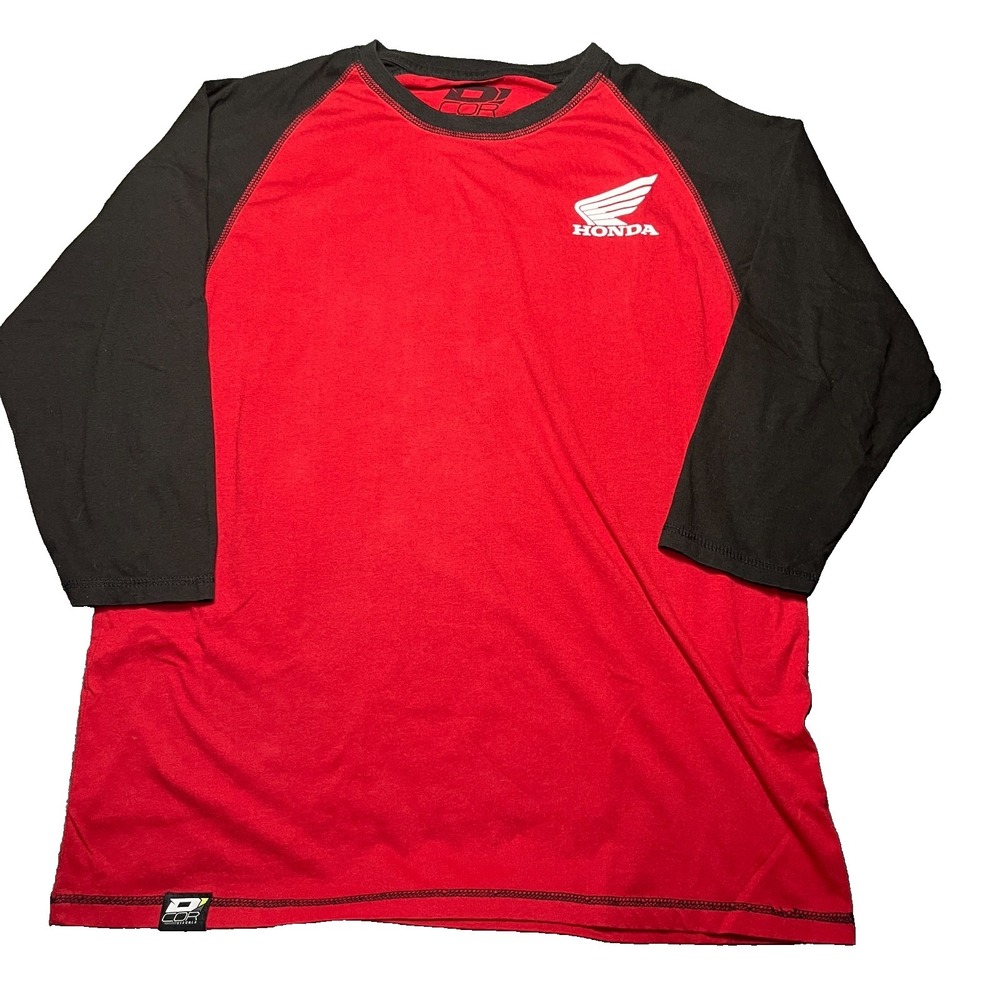 D'Cor Honda Motorcycles Raglan 3/4 Sleeve Shirt Adult XL Red & Black EUC Racing